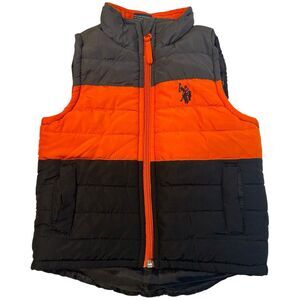 U.S. Polo Assn Toddler 2T Puffer Vest Orange Black Gray Colorblock Fall Layering